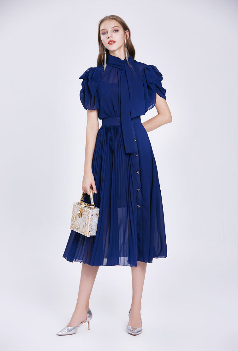 Pleated dress Navy blue