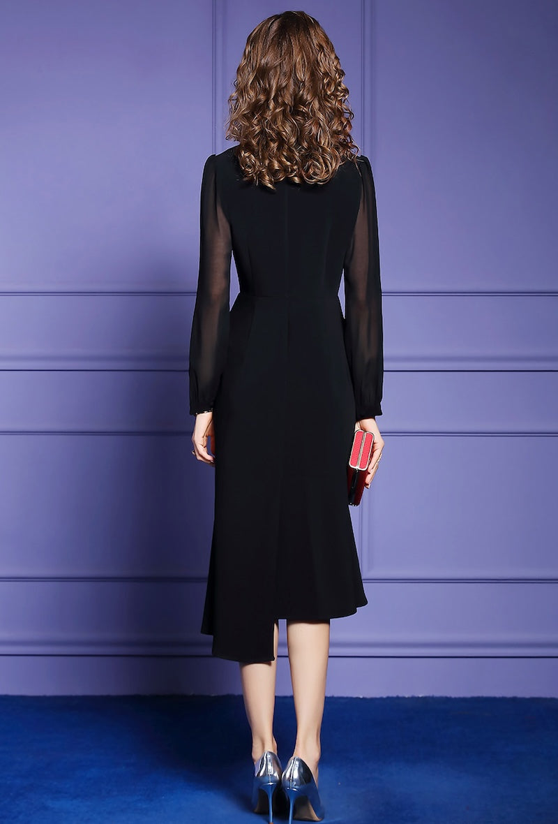 Black asymmetrical dress, transparent sleeves