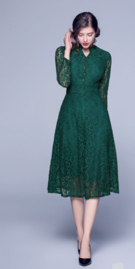 Green flared dress