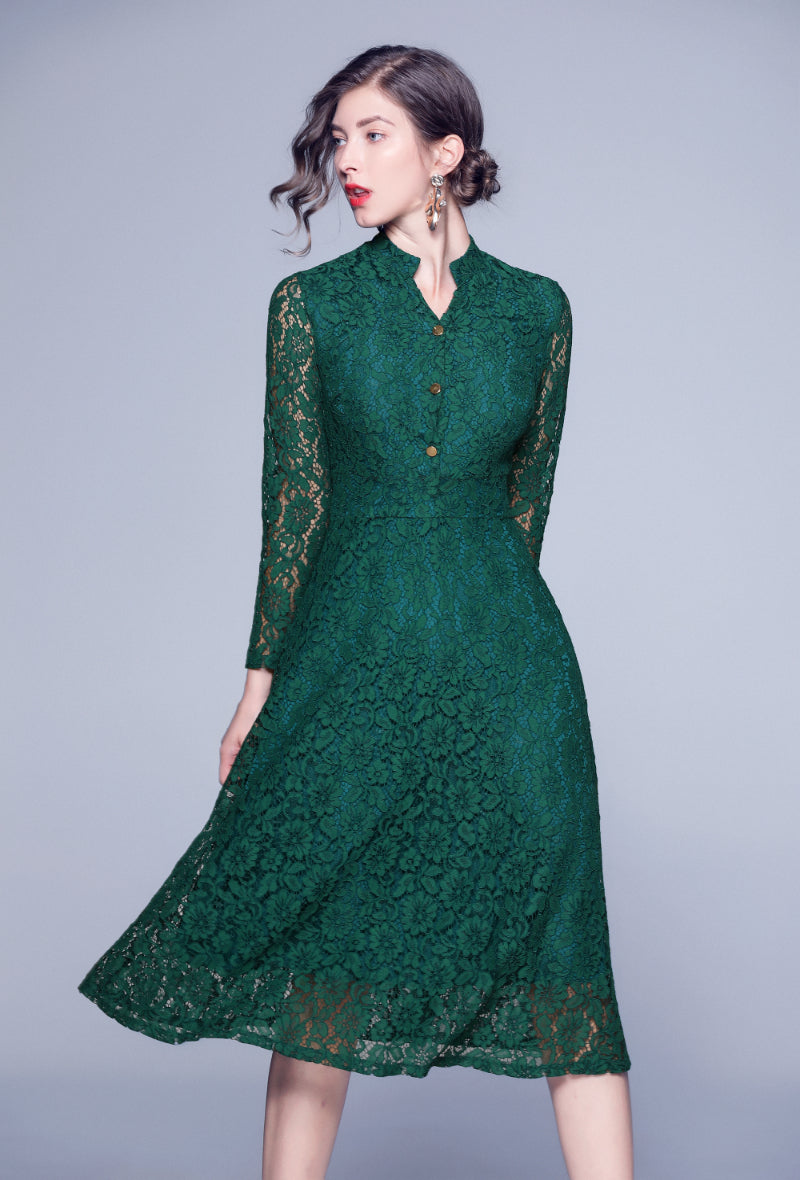 Green flared dress