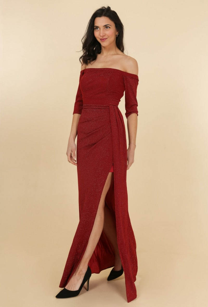 Off the shoulder evening dress