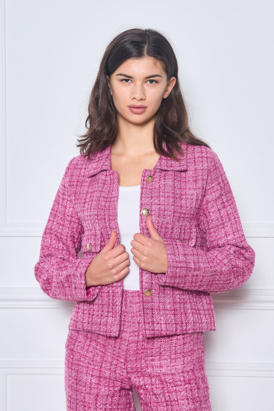 Fuchsia Tweed Jacket with Collar