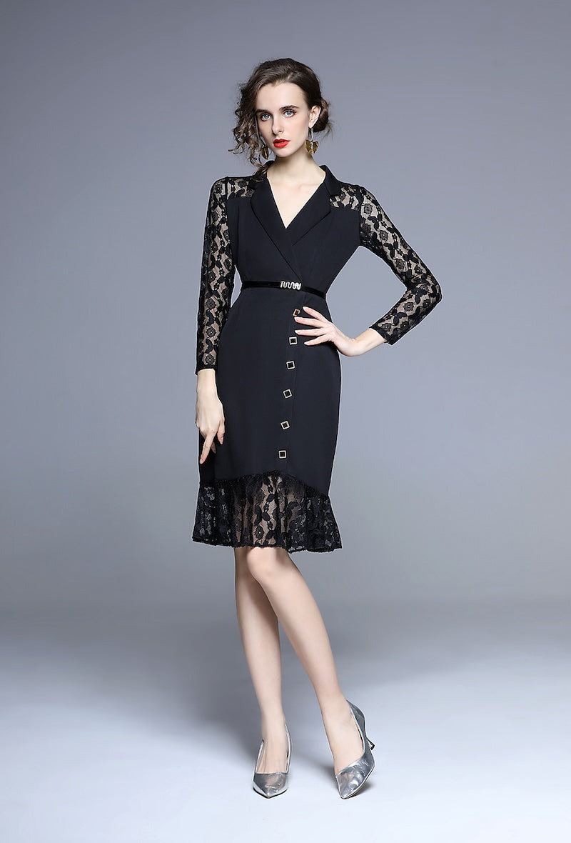 Bi-material Black Dress