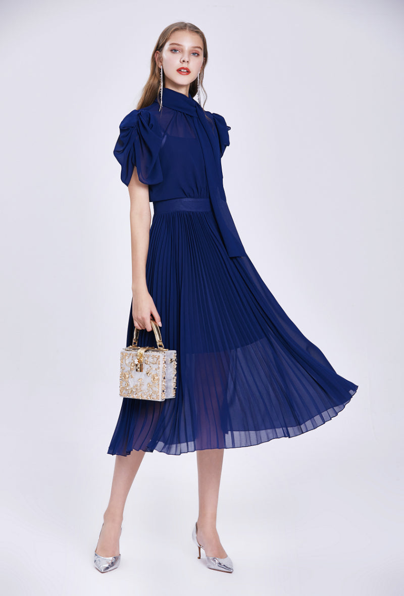 Pleated dress Navy blue