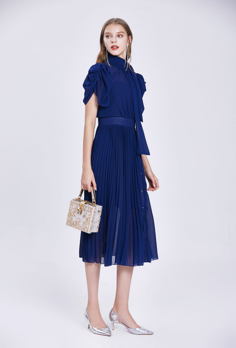 Pleated dress Navy blue