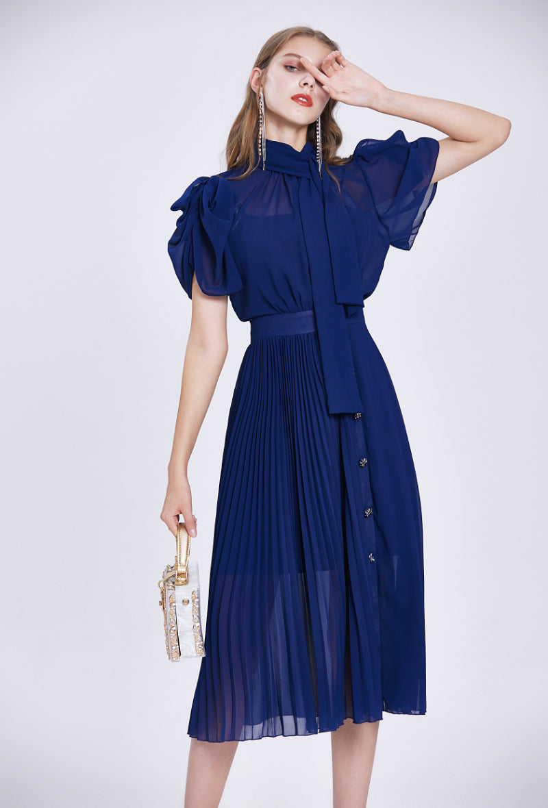 Pleated dress Navy blue