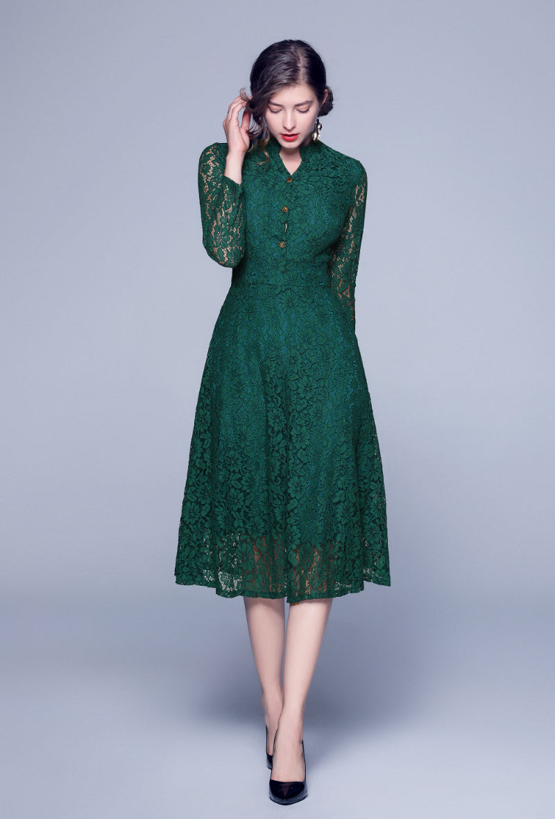 Green flared dress