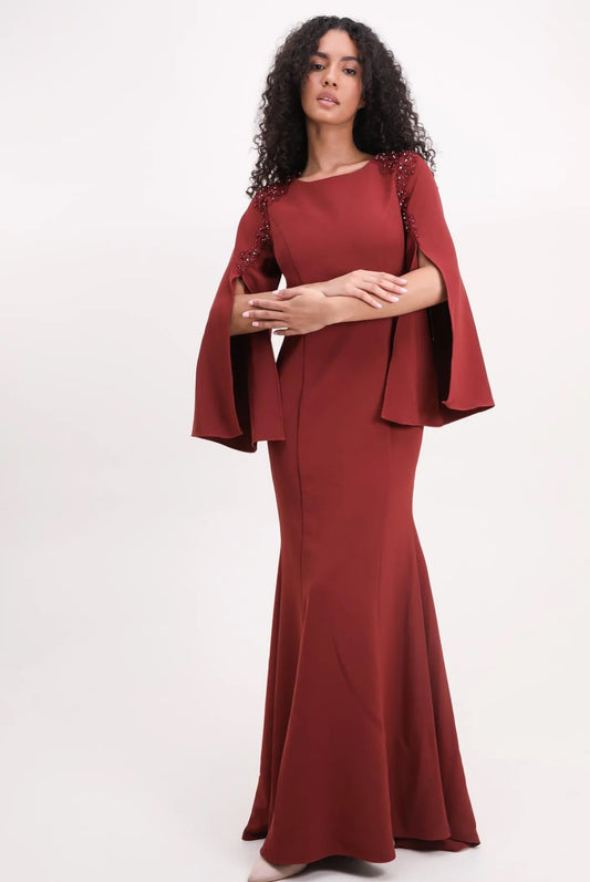 Terracotta Long sleeve evening dress