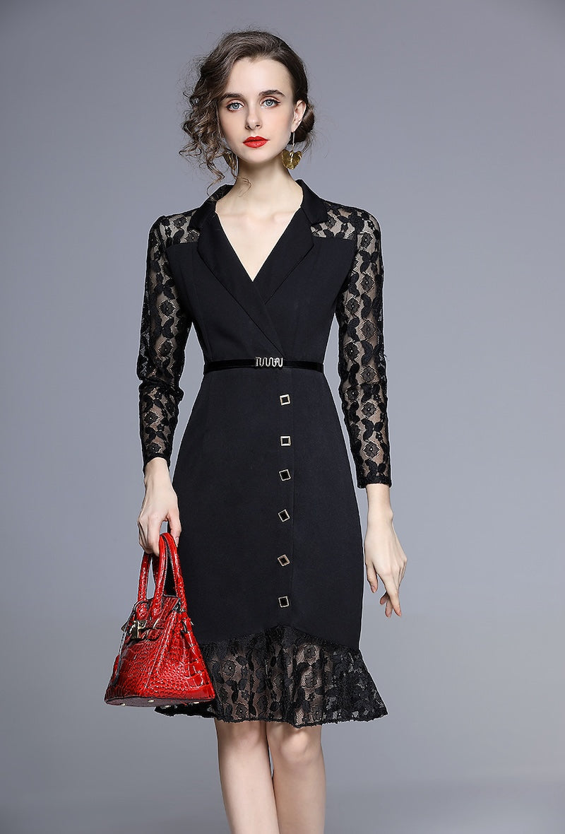 Bi-material Black Dress