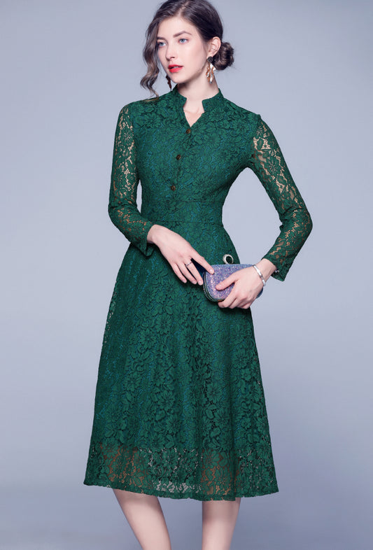 Green flared dress