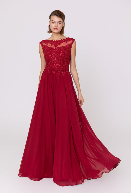 Long, flowing Burgundy Evening dress