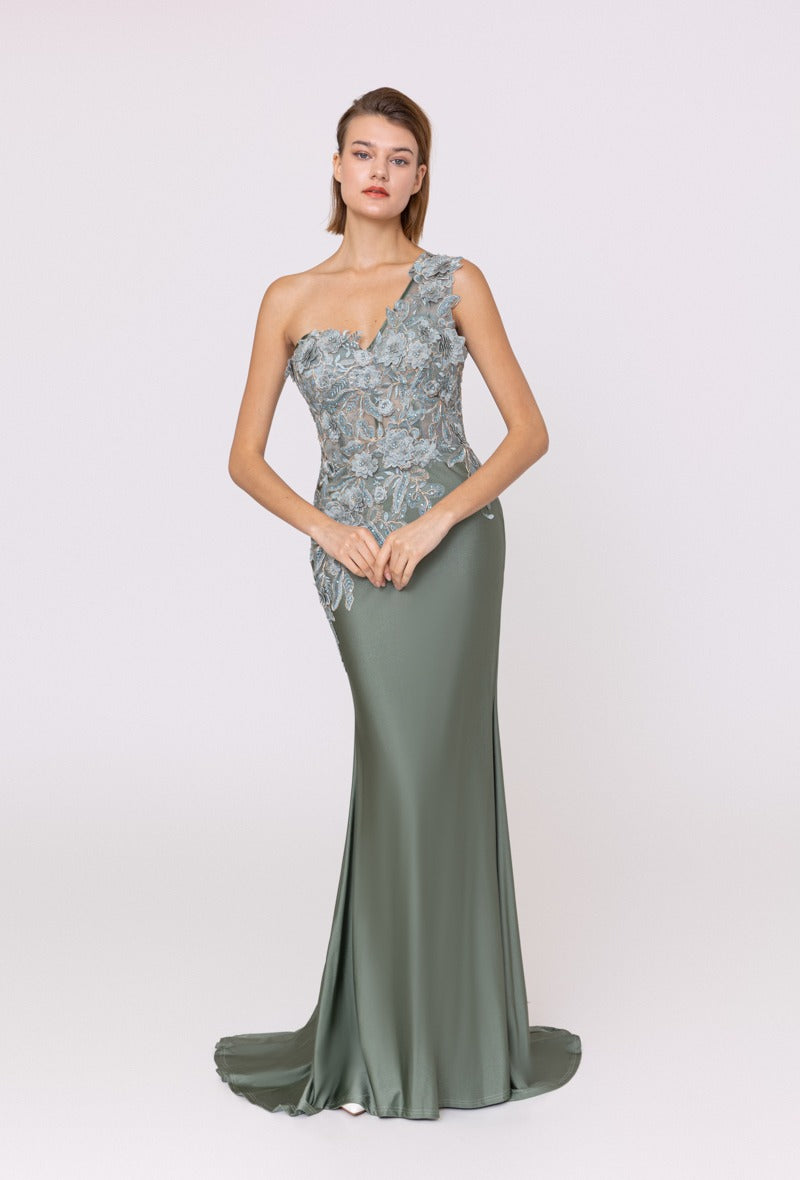 One shoulder  Kaki evening dress