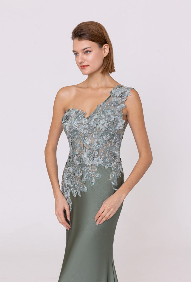 One shoulder  Kaki evening dress