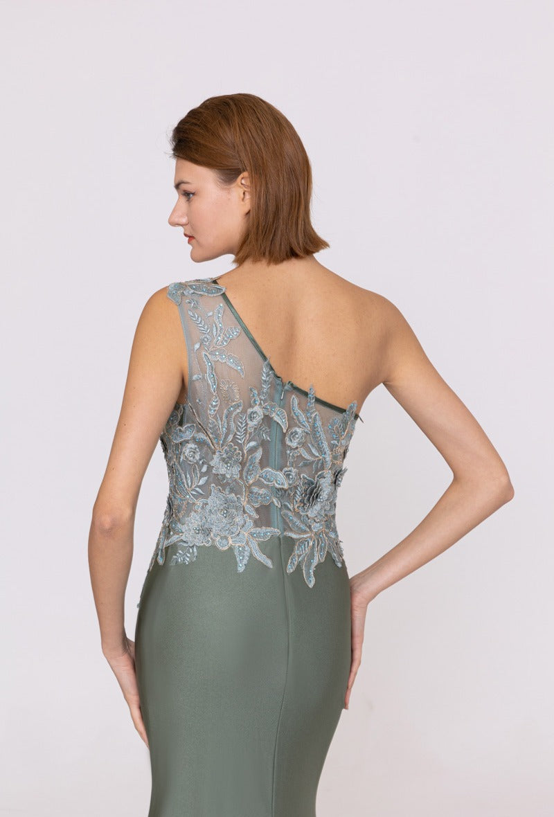 One shoulder  Kaki evening dress