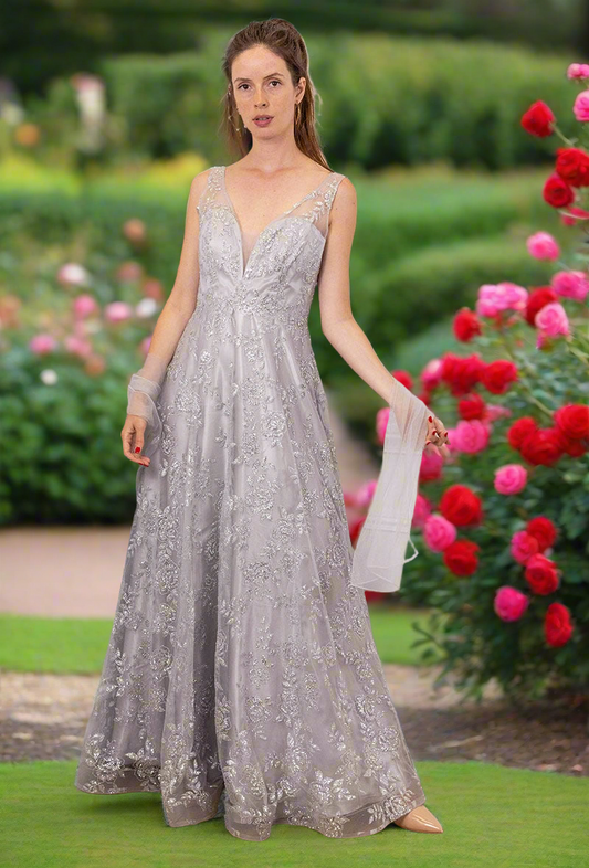 Silver A line Ball Gown