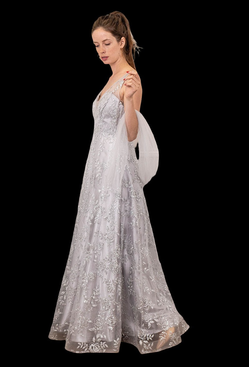 Silver A line Ball Gown