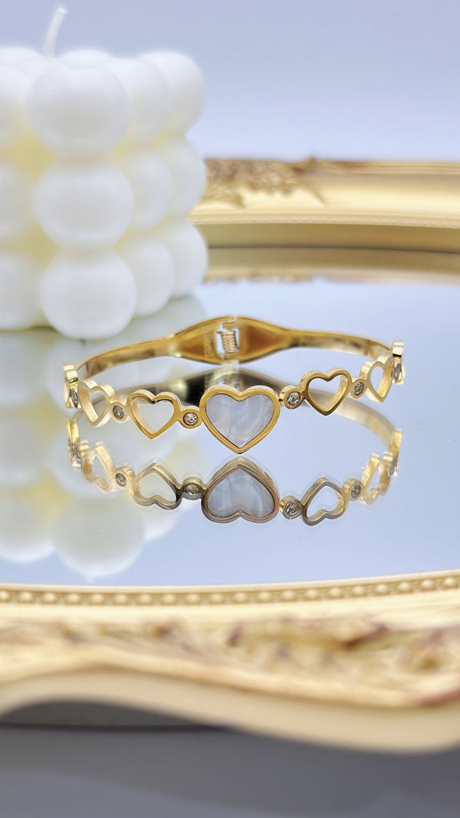 STAINLESS STEEL HEART, STRASS , and mother of pearls  BANG BRACELET