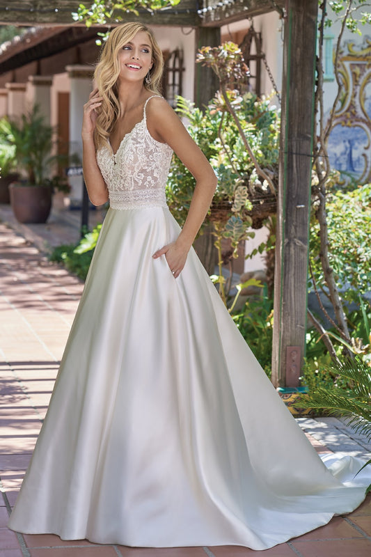 Romantic Italian Satin & Embroidered Lace Wedding Dress