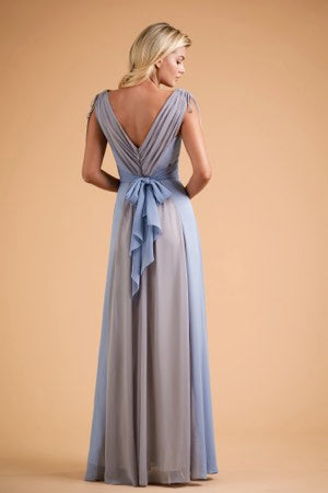 Two-Tone V-Neckline Bridesmaid Dress with V-Back