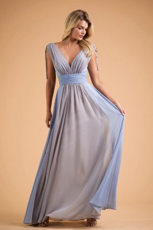 Two-Tone V-Neckline Bridesmaid Dress with V-Back