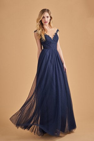 Illusion Jewel Neckline Lace & Soft Tulle Long Bridesmaid Dress