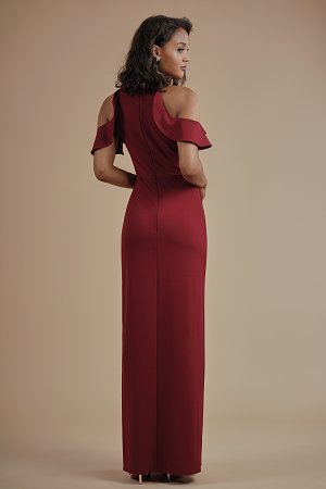 Stretch Crepe Long Bridesmaid Dress with Jewel Neckline