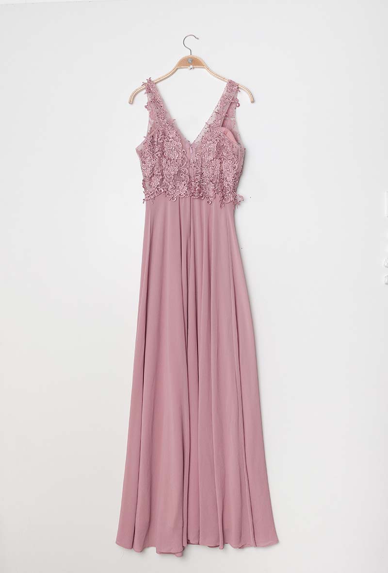 Sleeveless lace Old Rose Bridesmaid dress