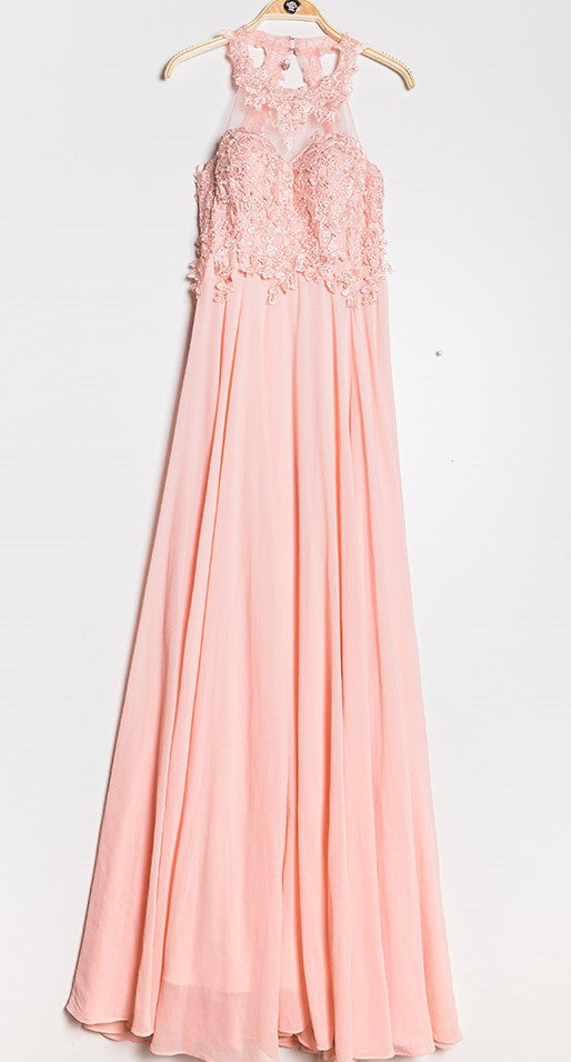 Bridesmaid dress with  Lace, Halter top and long  Chiffon skirt