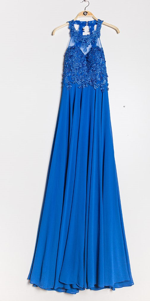 Bridesmaid dress with  Lace, Halter top and long  Chiffon skirt