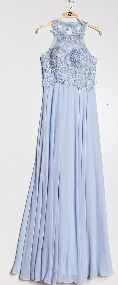 Bridesmaid dress with  Lace, Halter top and long  Chiffon skirt