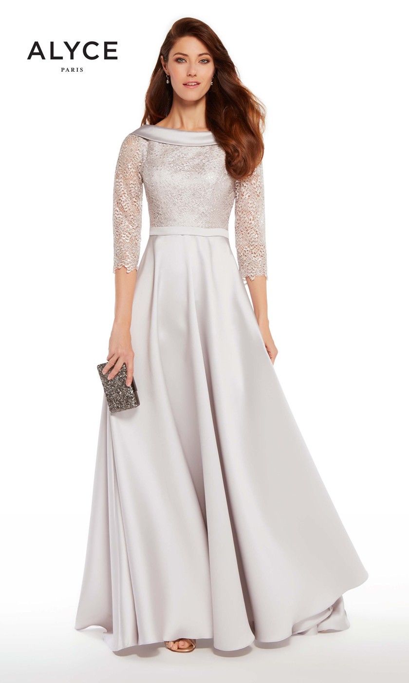 Alyce Paris Silver Lace and Mikado dress