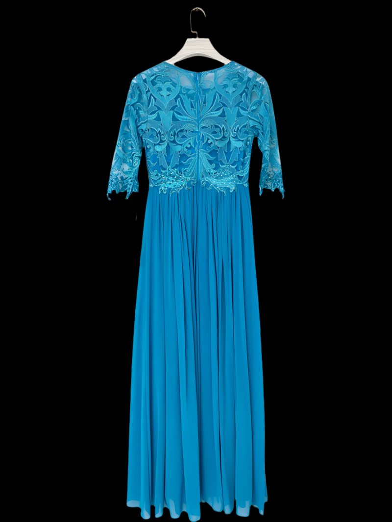 Long Chiffon, with cut out Embroidery bodice with 3/4 Sleeves