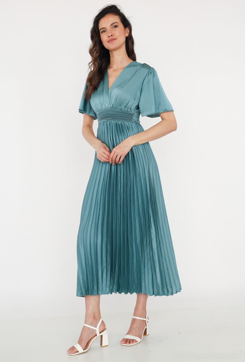 Short Satin dress with pleated dress