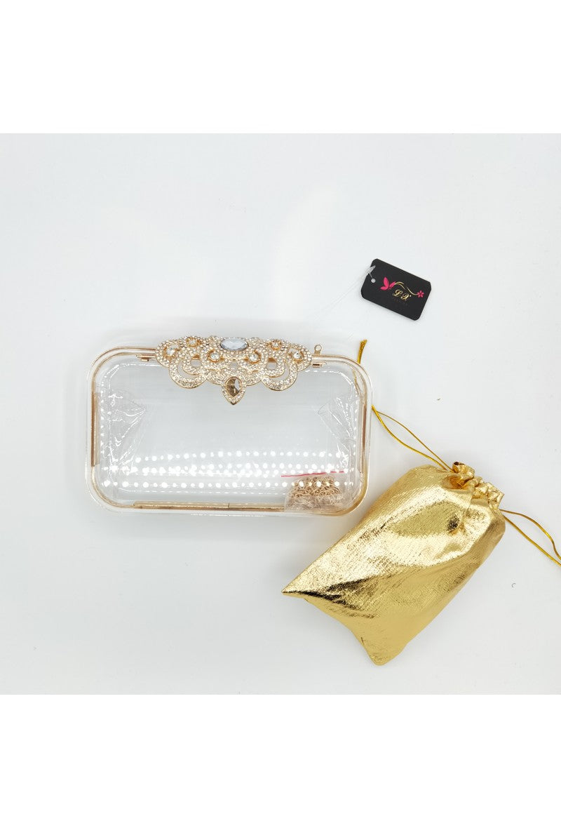 Transparent  & Gold Clutch bag