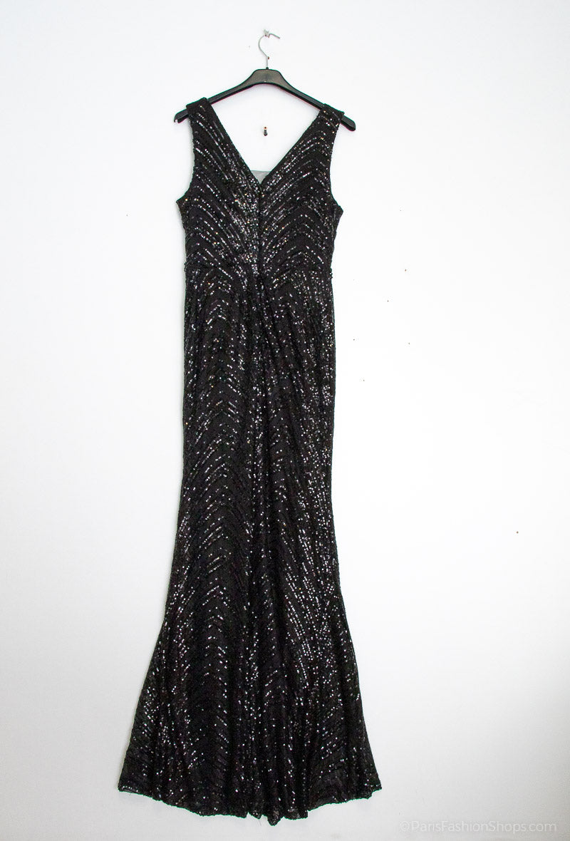 Sexy  Black stretch sequin fit and flare dress