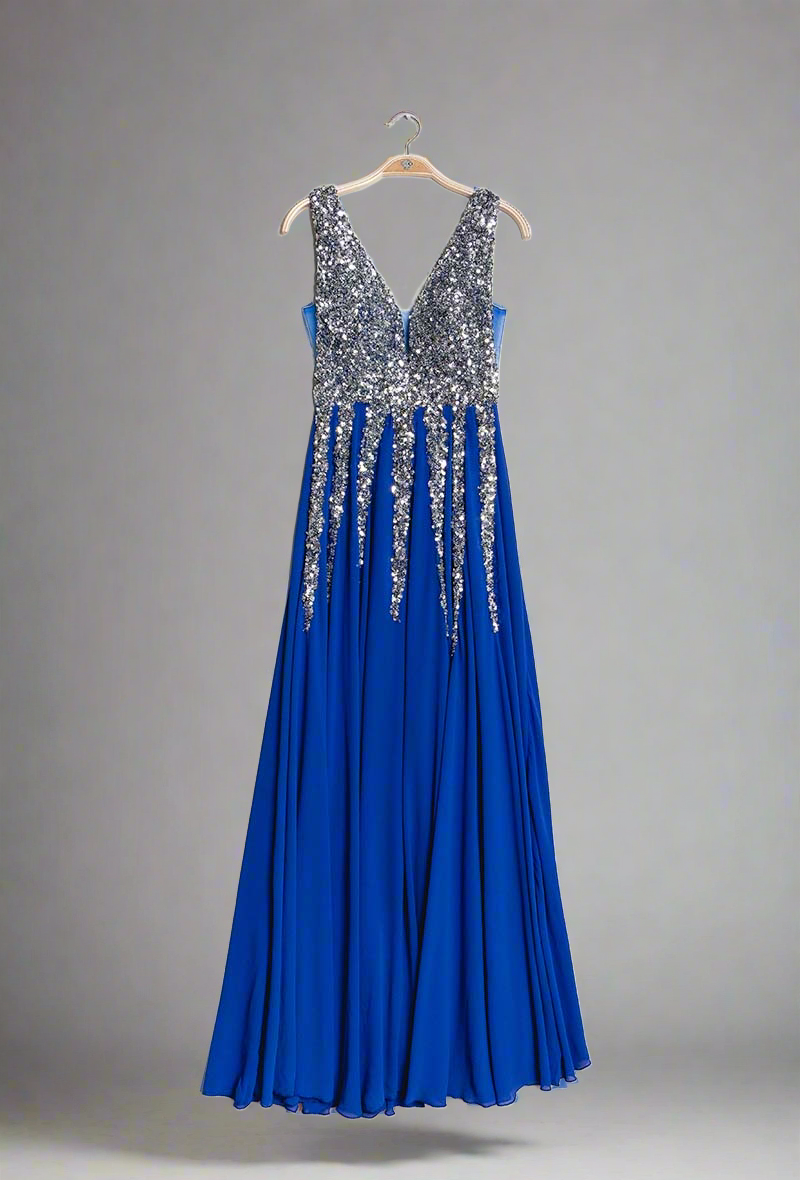 Royal blue and Silver  long evening dress