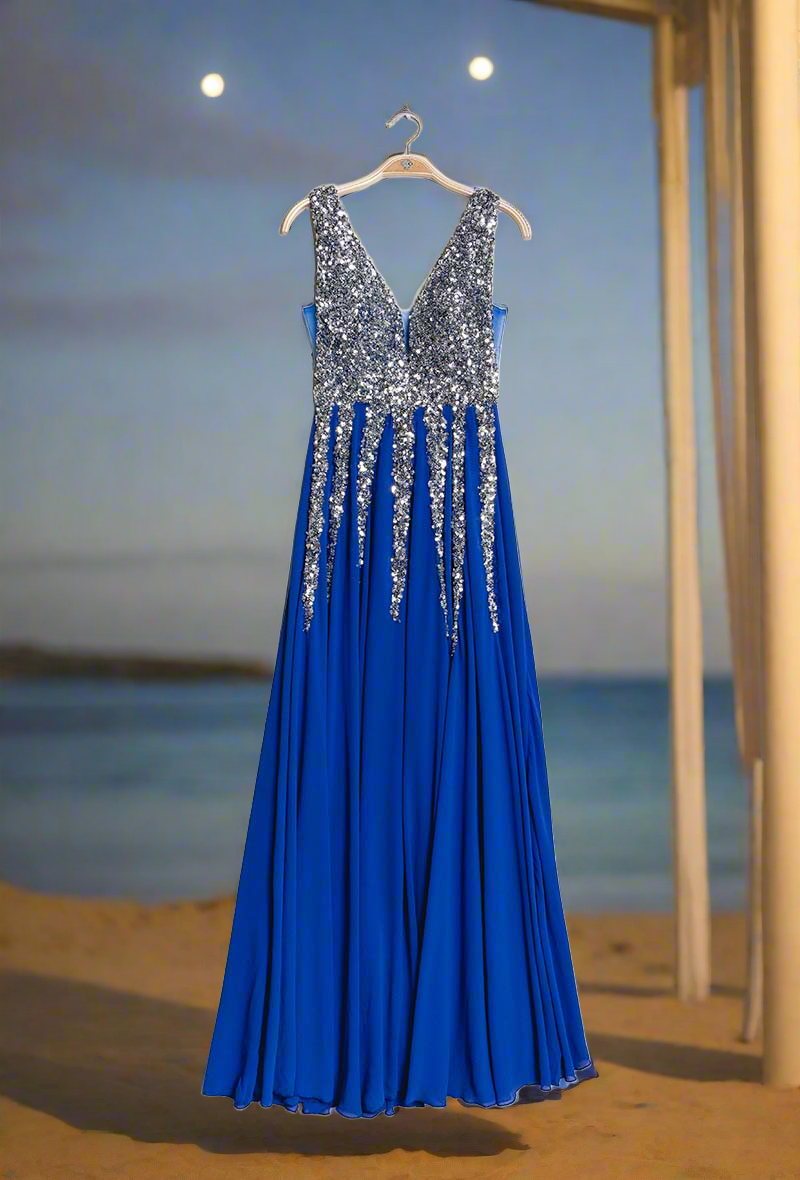 Royal blue and Silver  long evening dress