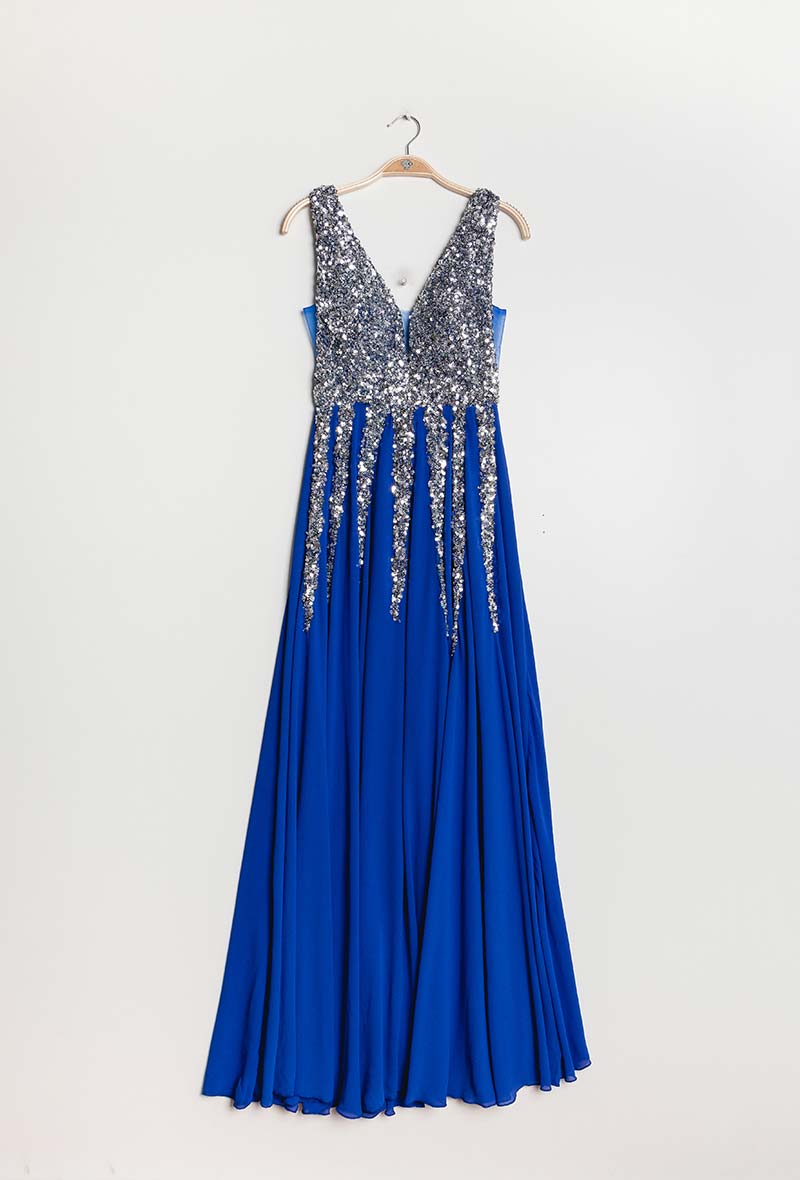 Royal blue and Silver  long evening dress