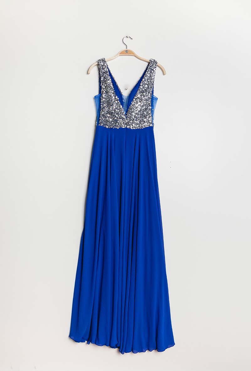 Royal blue and Silver  long evening dress