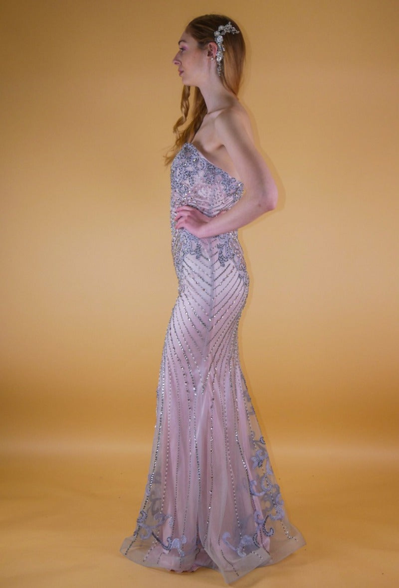 Fully Beaded long Strapless  Dress