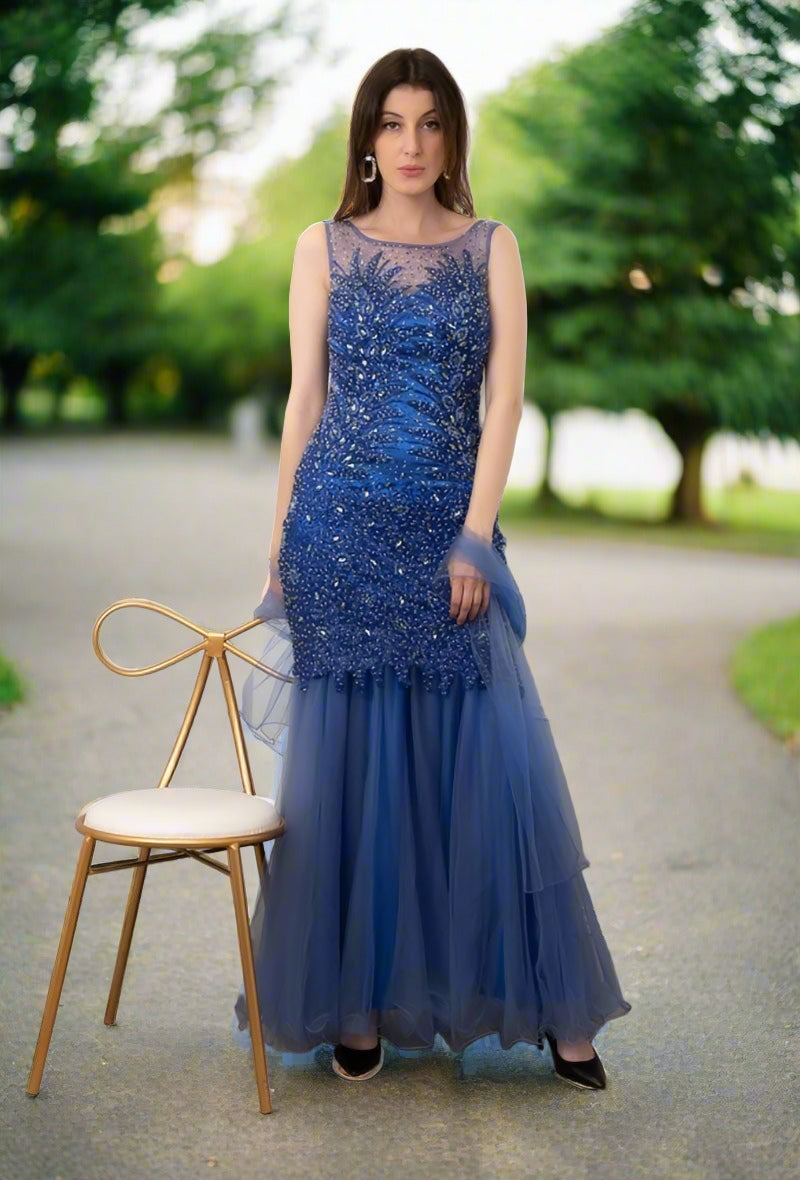 Royal blue beaded dress