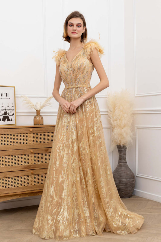 Champagne long  evening dress