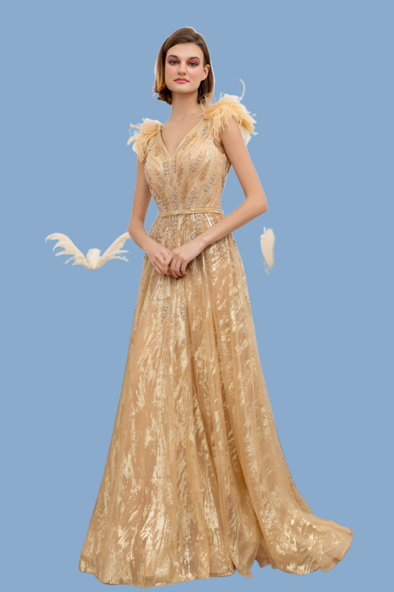 Champagne long  evening dress