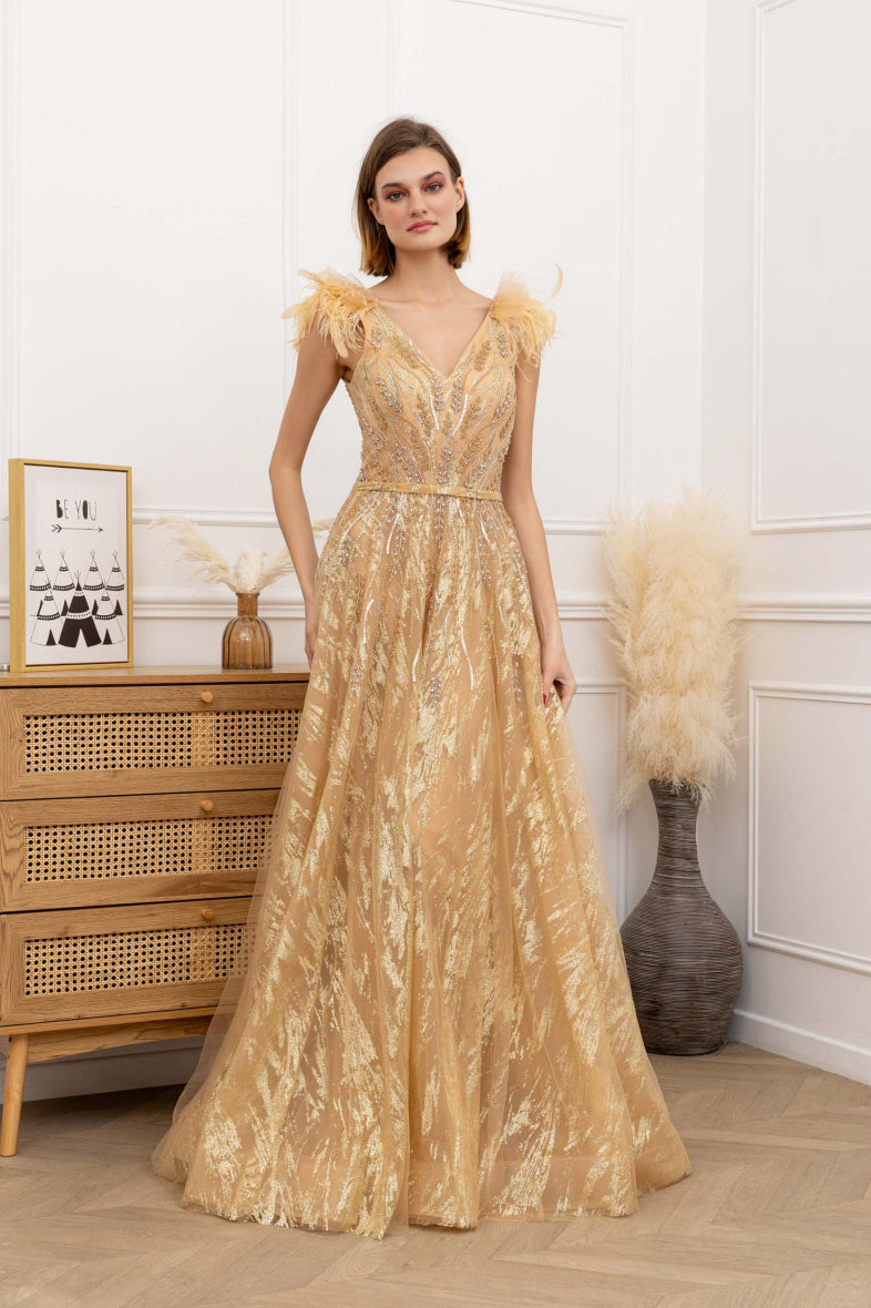 Champagne long  evening dress