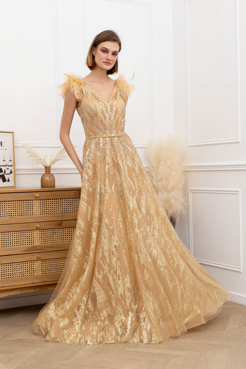 Champagne long  evening dress