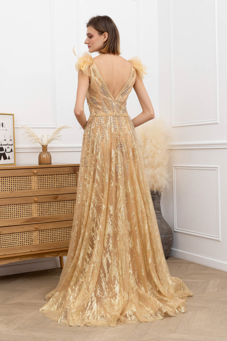 Champagne long  evening dress