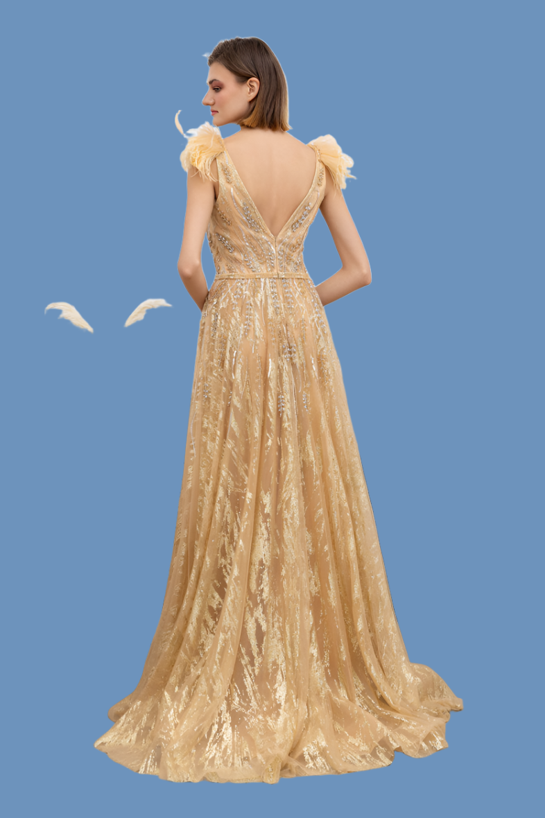 Champagne long  evening dress