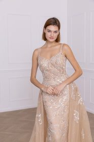 Champagne evening dress with overskirt