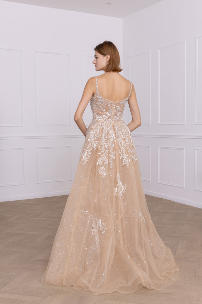 Champagne evening dress with overskirt