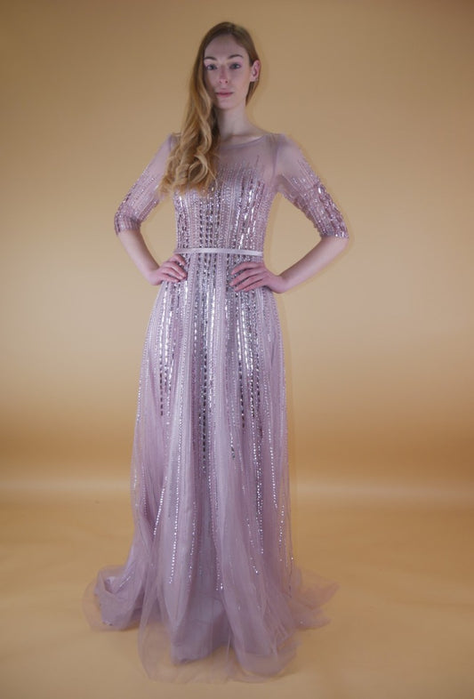 Robe mauve A line dress with 3/4 sleeves